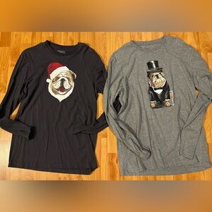 🔥Men’s Club Room/Macy’s Christmas/Holiday Bulldog Long Sleeve T-shirts (2) SzM